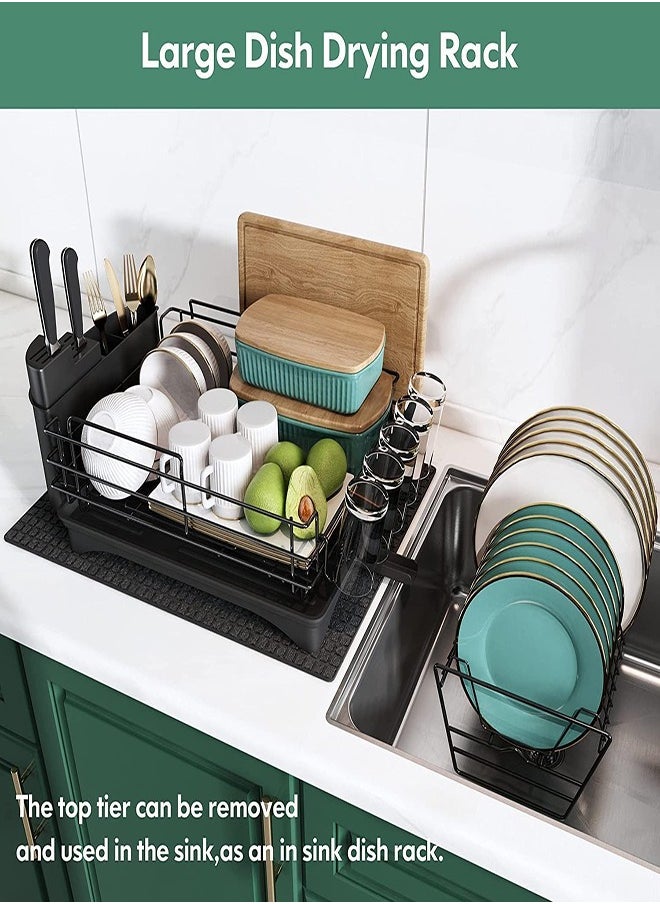 DMG TECH Double Dish Rack Kitchen Counter Drying Rack Stainless Steel Large Dish Filter Sink Drain Plate Cutlery Rack, Cup Rack  - Image 4