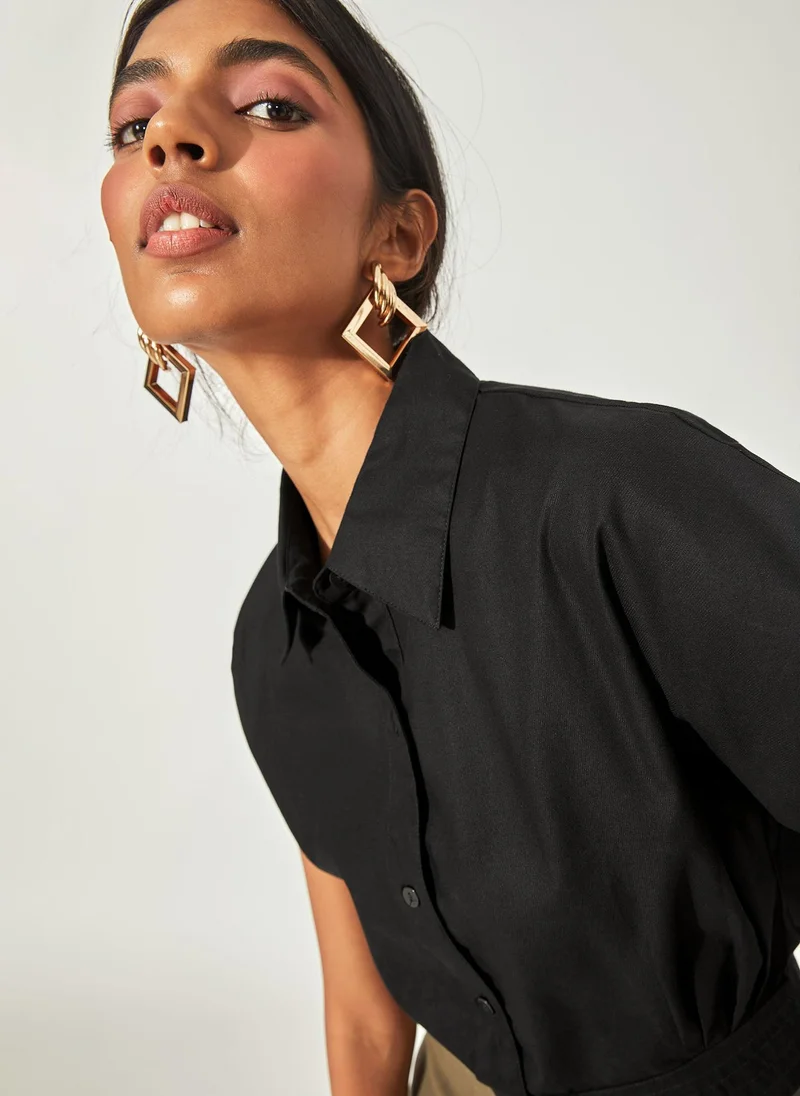 The Label Life Cropped Button-Up Shirt
