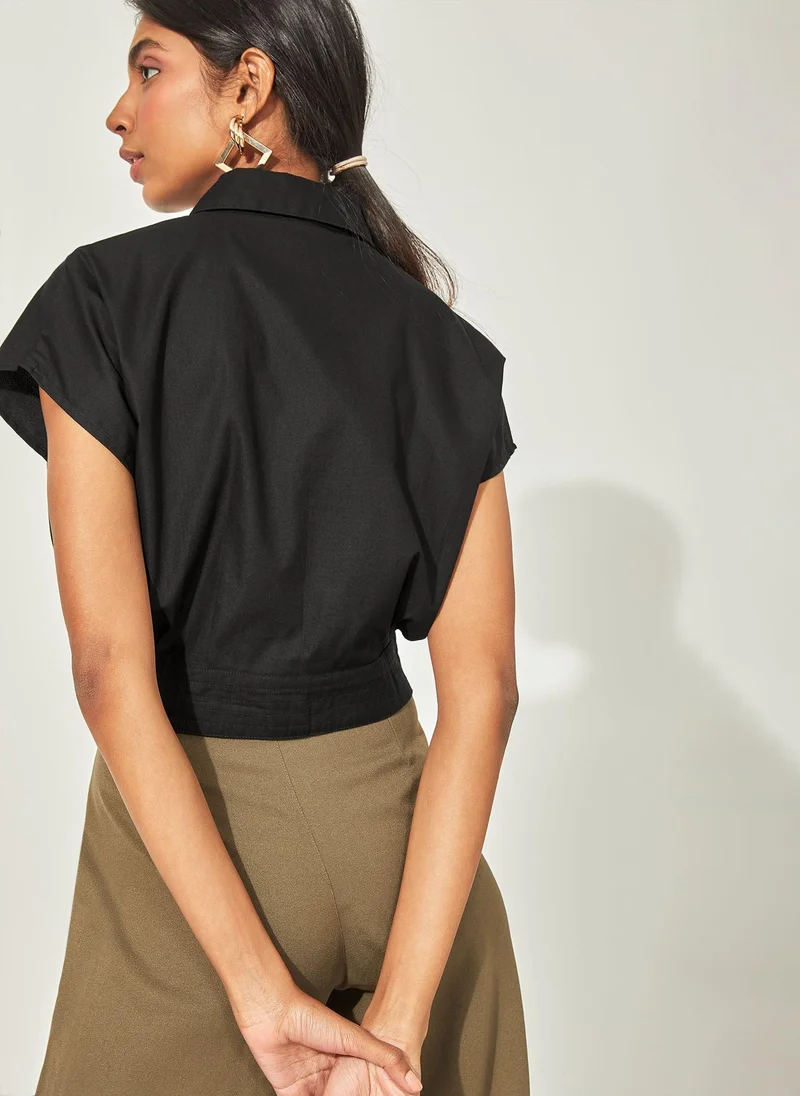 The Label Life Cropped Button-Up Shirt