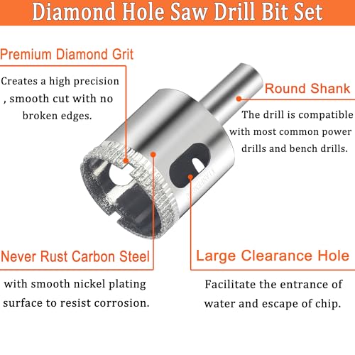 XIANFENGHU Diamond Drill Bits for Glass 10PCS Diamond Hole Saw Drill Bit Set Kit Glass Drill Bit for Ceramic Bottles Pots Marble Tile Cutting181116 - Image 3