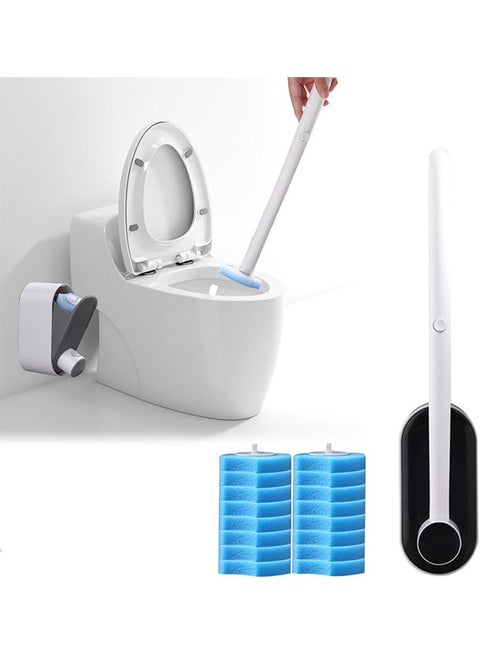Disposable Toilet Brush, With 16 Toilet Brush Refills Heads Disposable Cleaning System, No Dead Corner Bathroom Wash Set, Wall Mounted Toilet Bowl Cleaner Brush For Bathroom Cleaning