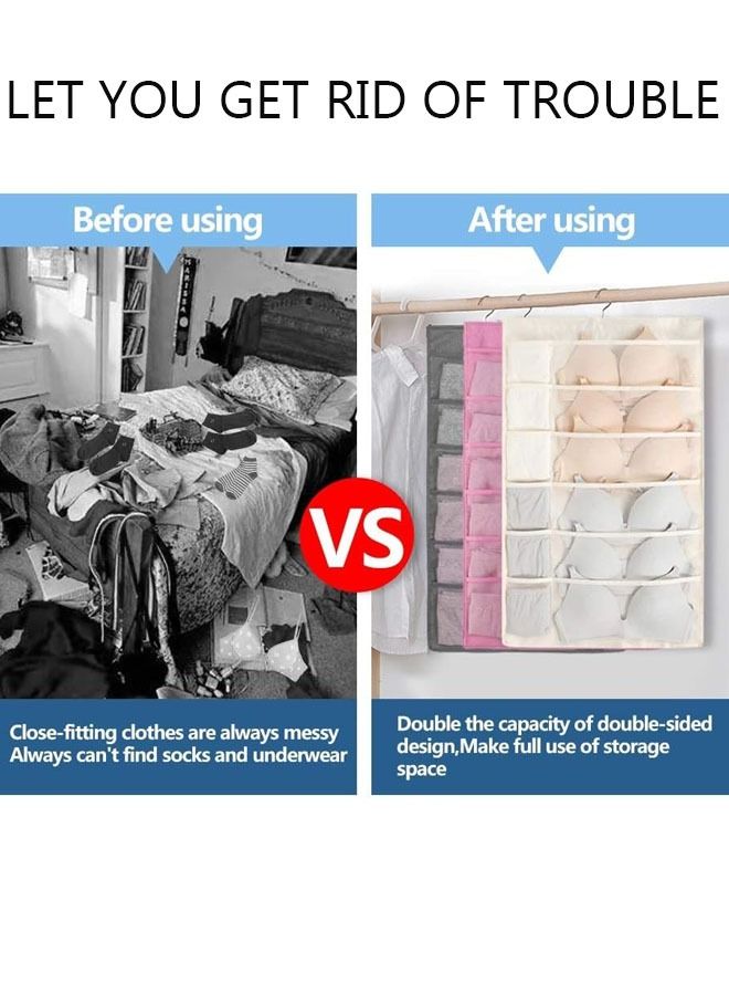 DUNISO Dual Sided Wall Closet Hanging Organizer Storage with Mesh Pockets for Underwear Bra Underpants Socks (Gray 5+10 Pockets) - Image 4