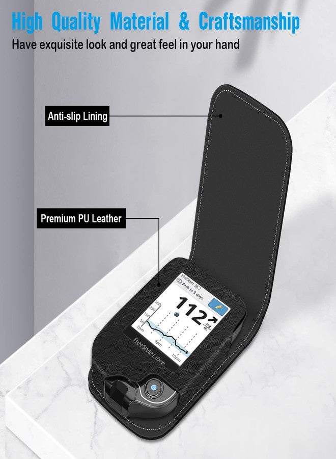 MEDMAX PU Leather Protective Case for Freestyle Libre 3 2 / Libre Reader, Lightweight Shockproof Diabetic Storage Carrying Case with Carabiner Clip and Handle (Black) - Image 5