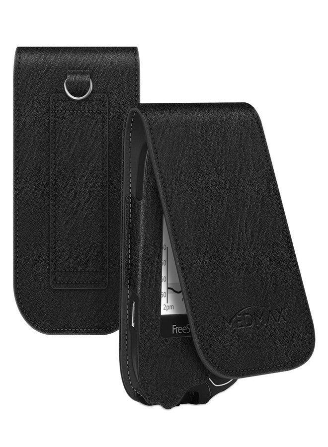 MEDMAX PU Leather Protective Case for Freestyle Libre 3 2 / Libre Reader, Lightweight Shockproof Diabetic Storage Carrying Case with Carabiner Clip and Handle (Black) - Image 1