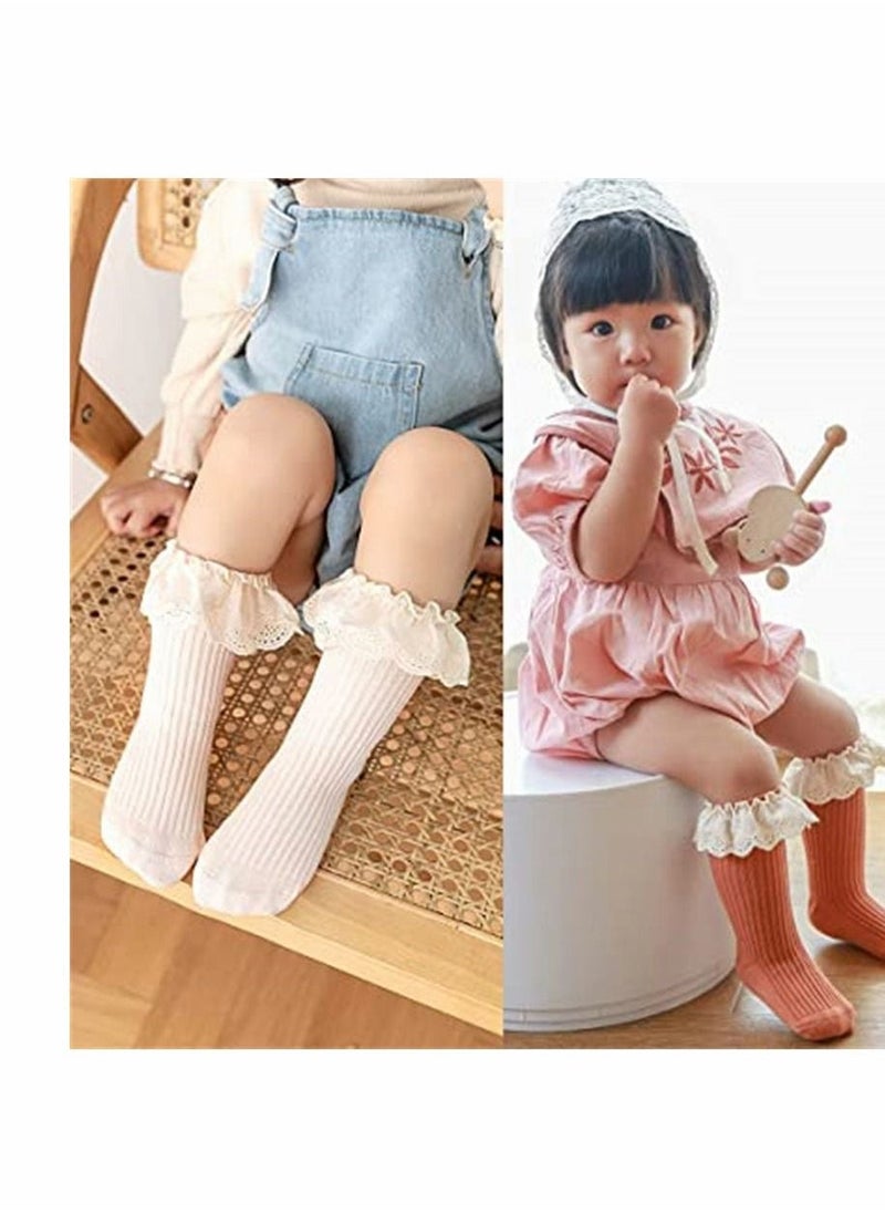 Socks, Baby Toddler, Ruffle Lace Knee Girls Uniform Long Stockings Infants Cotton, Cute Princess Frilly High Dress Socks (4 Pcs)  - Image 5