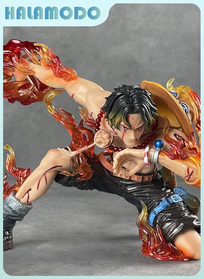 HALAMODO One Piece Fireball Resonance Ace Flaming Effect Figure，20cm Dynamic Pose Desktop Decor Birthday Gift Collectible - Image 1