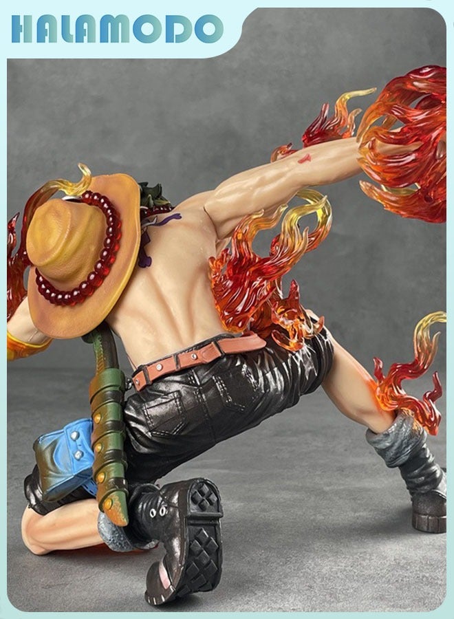 HALAMODO One Piece Fireball Resonance Ace Flaming Effect Figure，20cm Dynamic Pose Desktop Decor Birthday Gift Collectible - Image 4