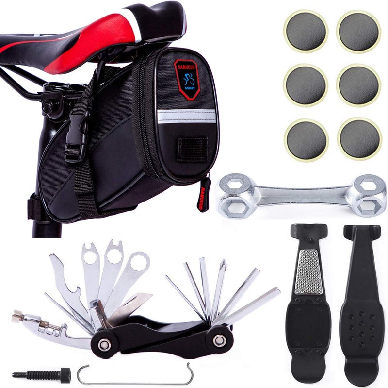 YBEKI 10-in-1 Bike Repair Kit with, 3-in-1 Tire Levers, Glueless Patches, Multifunctional Bone Wrench & Waterproof Saddle Bag | Compact Bicycle Multi-Tool Kit for Emergency Roadside Repairs - Image 1