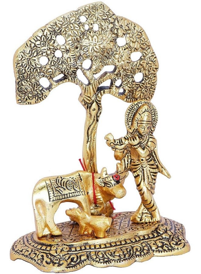 CHHARIYA CRAFTS Metal Krishna With Kamdhenu Cow Standing Under Tree Plying Flute Gift Item Decorative Showpiece For Home And Office Decor (Gold, Fantasy, 12 Cm, 8 Cm) - Image 4