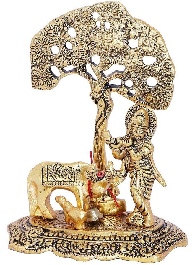 CHHARIYA CRAFTS Metal Krishna With Kamdhenu Cow Standing Under Tree Plying Flute Gift Item Decorative Showpiece For Home And Office Decor (Gold, Fantasy, 12 Cm, 8 Cm) - Image 5