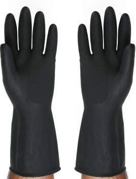 Padchaaya Rubber Cleaning Gloves | Reusable Gloves for Cleaning | Chemicals & Detergents Resistant | Pack of 2 |Heavy Duty Hand Gloves|Hand Gloves for Dish Washing, Gardening & Cleaning (Black) - Image 1