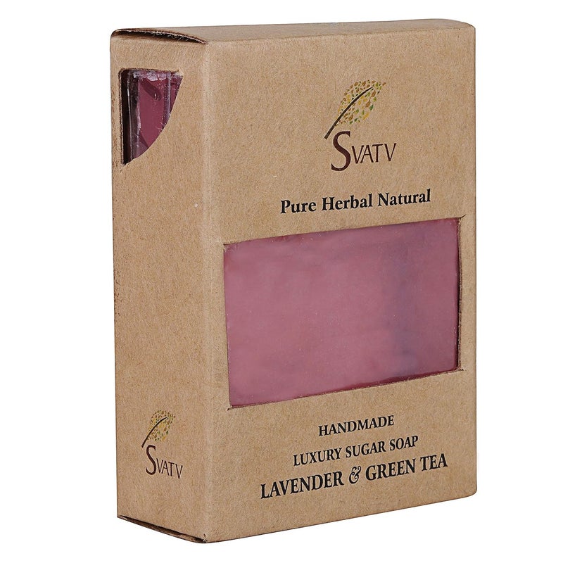 SVATV Handcrafted Soap with natural soothing herbs of LAVENDER  GREEN TEA I For Men and Women  Kosher  GMP Certified Soap  Traditional Ayurvedic Herbal Soap for all skin type  125g