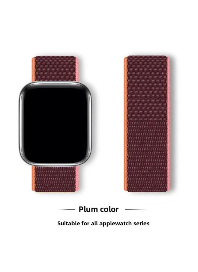 Generic - Suitable For Iwatch1-s9 Strap Light Mint/Ocean Blue Nylon Loop Velcro Wristband For Apple Watch Strap-Color:67# Plum Color-Specifications:42/44/45/49mm - Image 1
