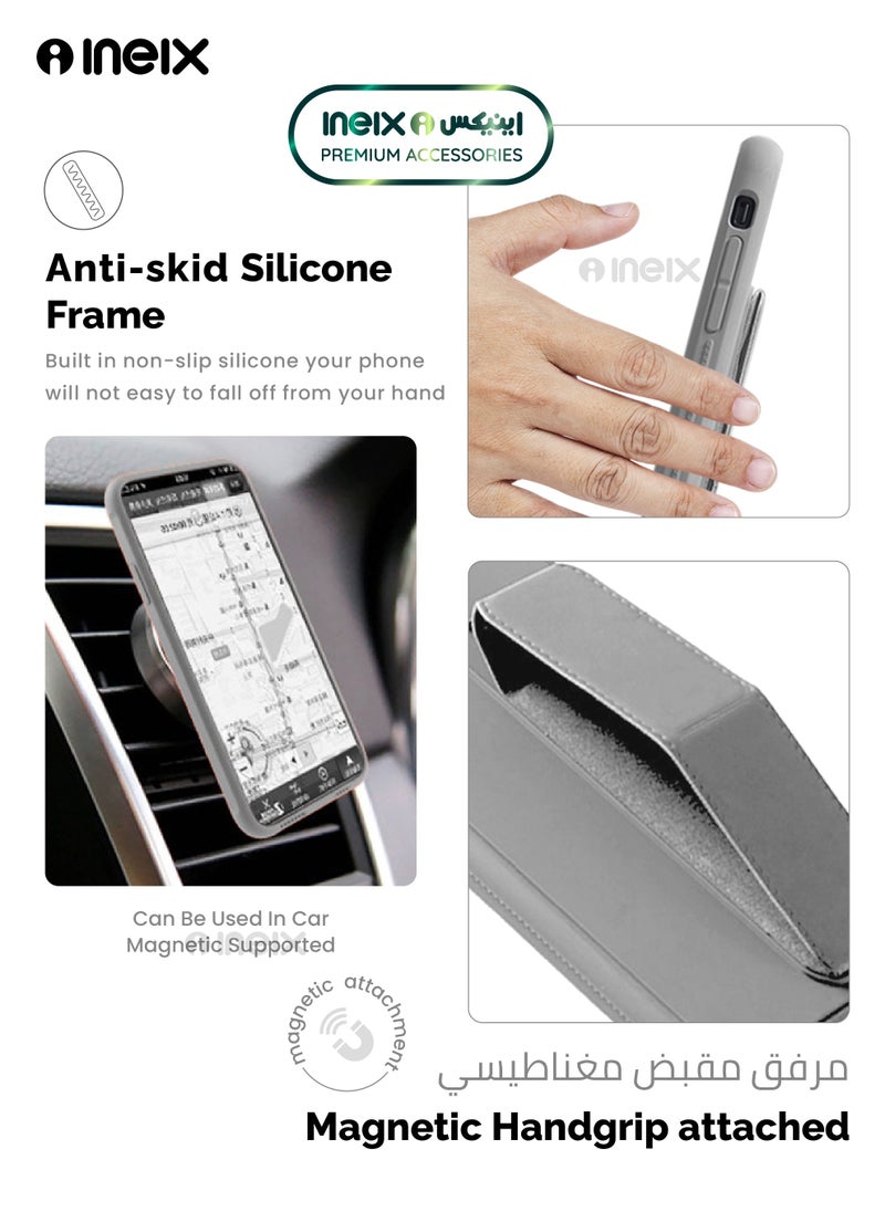 INEIX - 3-in-1 Magnetic Wrist Strap Hand Grip Stand Back Case Cover for Honor 90 Lite-Grey - Image 1