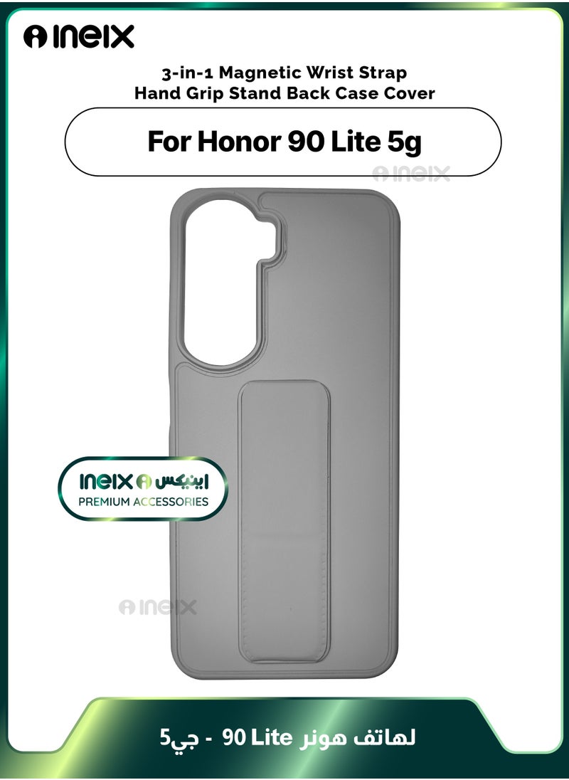 INEIX - 3-in-1 Magnetic Wrist Strap Hand Grip Stand Back Case Cover for Honor 90 Lite-Grey - Image 1