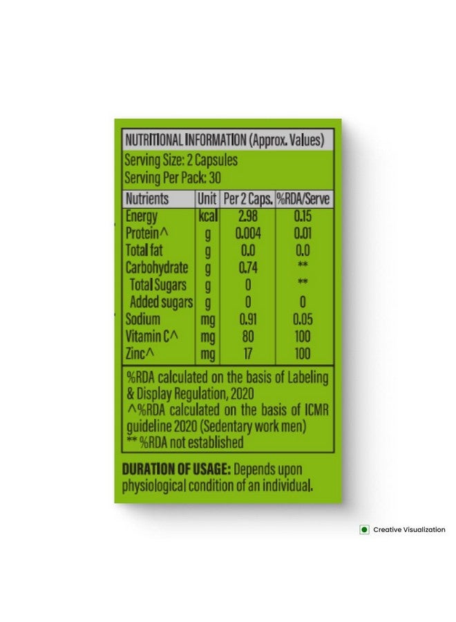 Nutrela Vitamin C and Zinc for Men & Women - 60 Capsules - Image 2