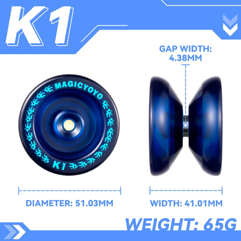 MAGICYOYO Responsive Yoyo K1 Tug Return Yo yo, Hubstacks Yo-yo for Kids Beginners Dual Purpose Yo Yo with Unresponsive Bearing, Storage Bag + 12 Strings +Yo-Yo Glove +2 Yo yo Hubstacks (Dark Blue) - Image 4