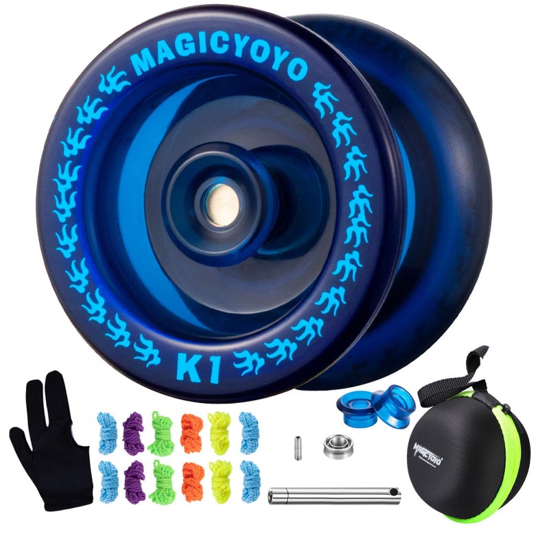MAGICYOYO Responsive Yoyo K1 Tug Return Yo yo, Hubstacks Yo-yo for Kids Beginners Dual Purpose Yo Yo with Unresponsive Bearing, Storage Bag + 12 Strings +Yo-Yo Glove +2 Yo yo Hubstacks (Dark Blue) - Image 1