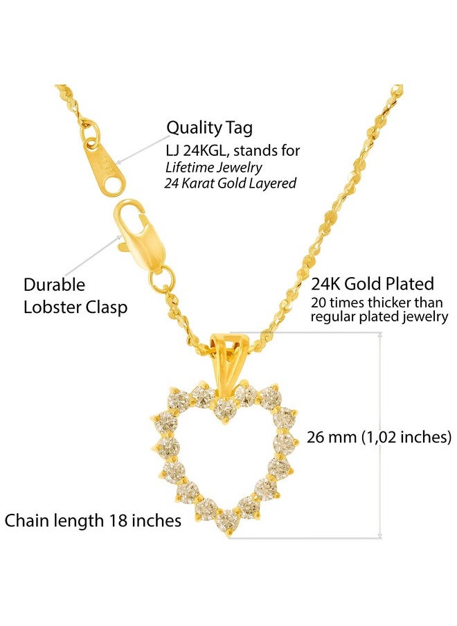 Lifetime Jewelry Cubic Zirconia Open Heart Pendant Necklace 24K Real Gold Plated  - Image 2
