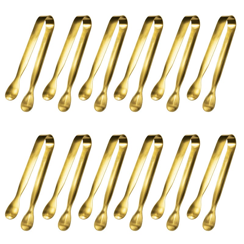 JCREN 12 Pcs Serving Tongs, Small Serving Utensils for Parties Catering Gold Tongs, Food-Grade 304 Stainless Steel Mini Appetizer Tongs for Tea Party Coffee Bar, 4 Inches - Gold - Image 1