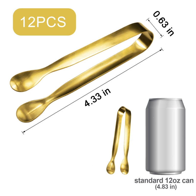 JCREN 12 Pcs Serving Tongs, Small Serving Utensils for Parties Catering Gold Tongs, Food-Grade 304 Stainless Steel Mini Appetizer Tongs for Tea Party Coffee Bar, 4 Inches - Gold - Image 2