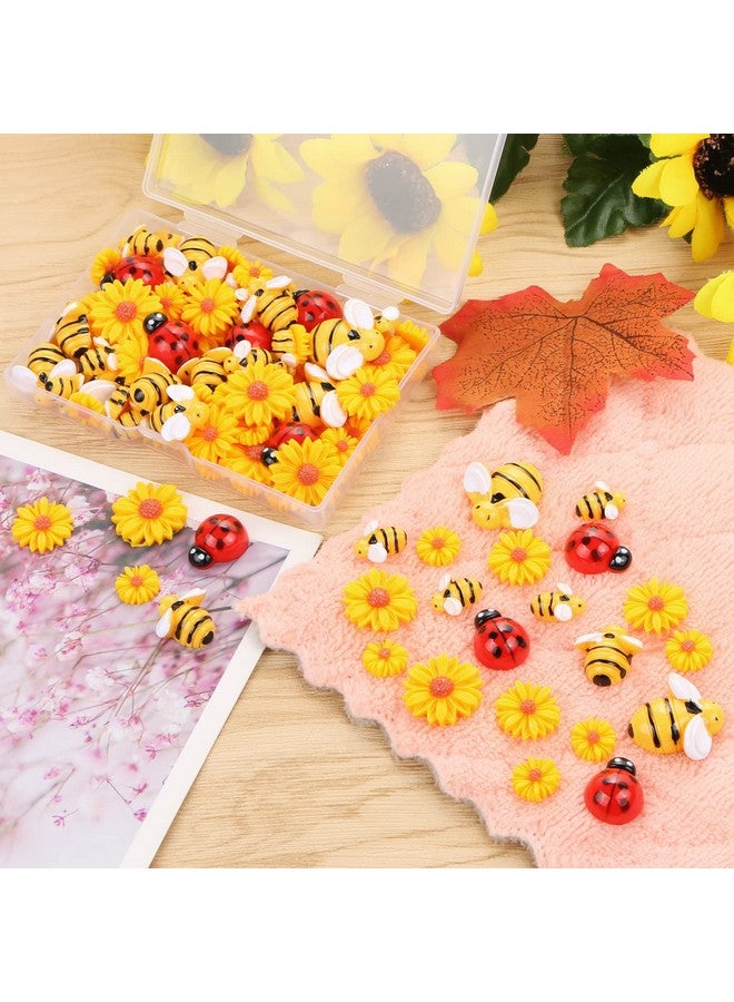MIKIMIQI 100 Pcs Resin Bees Daisy Decor Bumblebee Ladybug Embellishment Sunflower Bees Charms Craft Decorations with Storage Box for Women DIY Craft Wreath Scrapbooking Party Decorations, 3 Sizes - Image 3