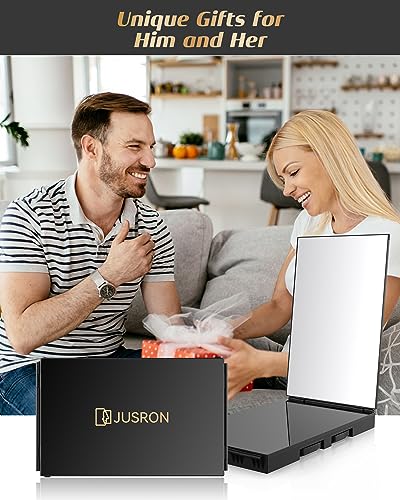 JUSRON 360 Viewing Angle Self Hair Cutting Mirror, Clear Anti-Fog HD Glass (Black Without LED with Accessories) - Image 5