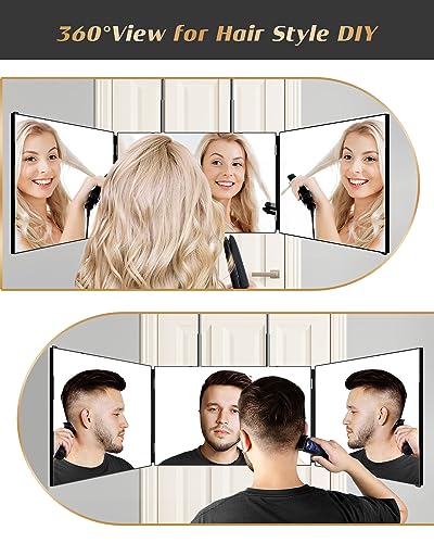 JUSRON 360 Viewing Angle Self Hair Cutting Mirror, Clear Anti-Fog HD Glass (Black Without LED with Accessories) - Image 4
