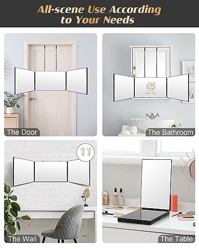 JUSRON 360 Viewing Angle Self Hair Cutting Mirror, Clear Anti-Fog HD Glass (Black Without LED with Accessories) - Image 3