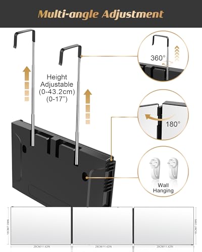 JUSRON 360 Viewing Angle Self Hair Cutting Mirror, Clear Anti-Fog HD Glass (Black Without LED with Accessories) - Image 2
