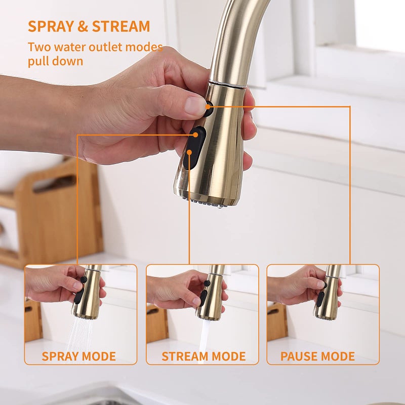Keer Touchless Faucet with Pull Down Sprayer, Motion Sensor & Soap Dispenser - Single High Arc Pull Out Faucet for Kitchen Sink, RV, Gold - Image 4