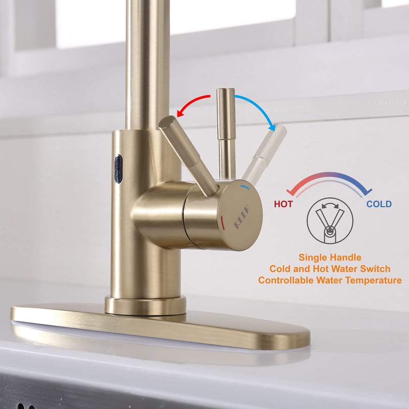Keer Touchless Faucet with Pull Down Sprayer, Motion Sensor & Soap Dispenser - Single High Arc Pull Out Faucet for Kitchen Sink, RV, Gold - Image 2