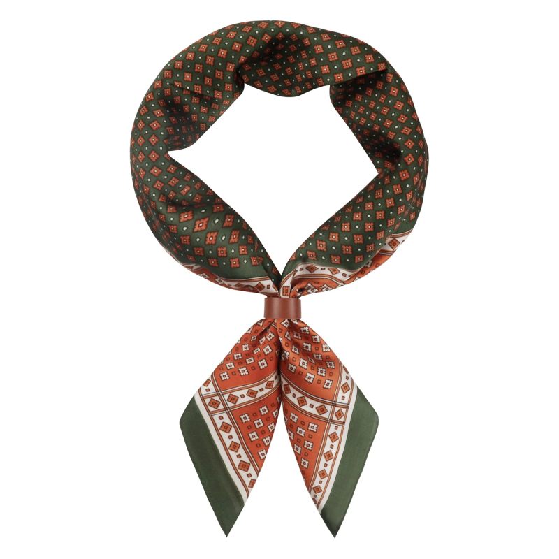 Men's Silk Scarf 70 X 70cm Army Green Multi-Way Styling - Year-Round Comfort Silk Pocket Square for Western Cowboys Outdoor Enthusiasts - Image 1