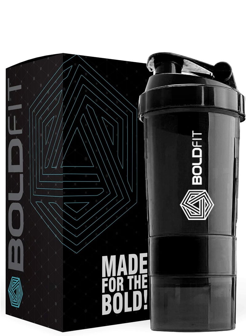 Boldfit Spider Gym Shaker Bottle Shakers for Protein Shake with 2 Storage Compartment Gym protein shaker for workout High Density Polyethylene Pack of 1 Black - Image 1