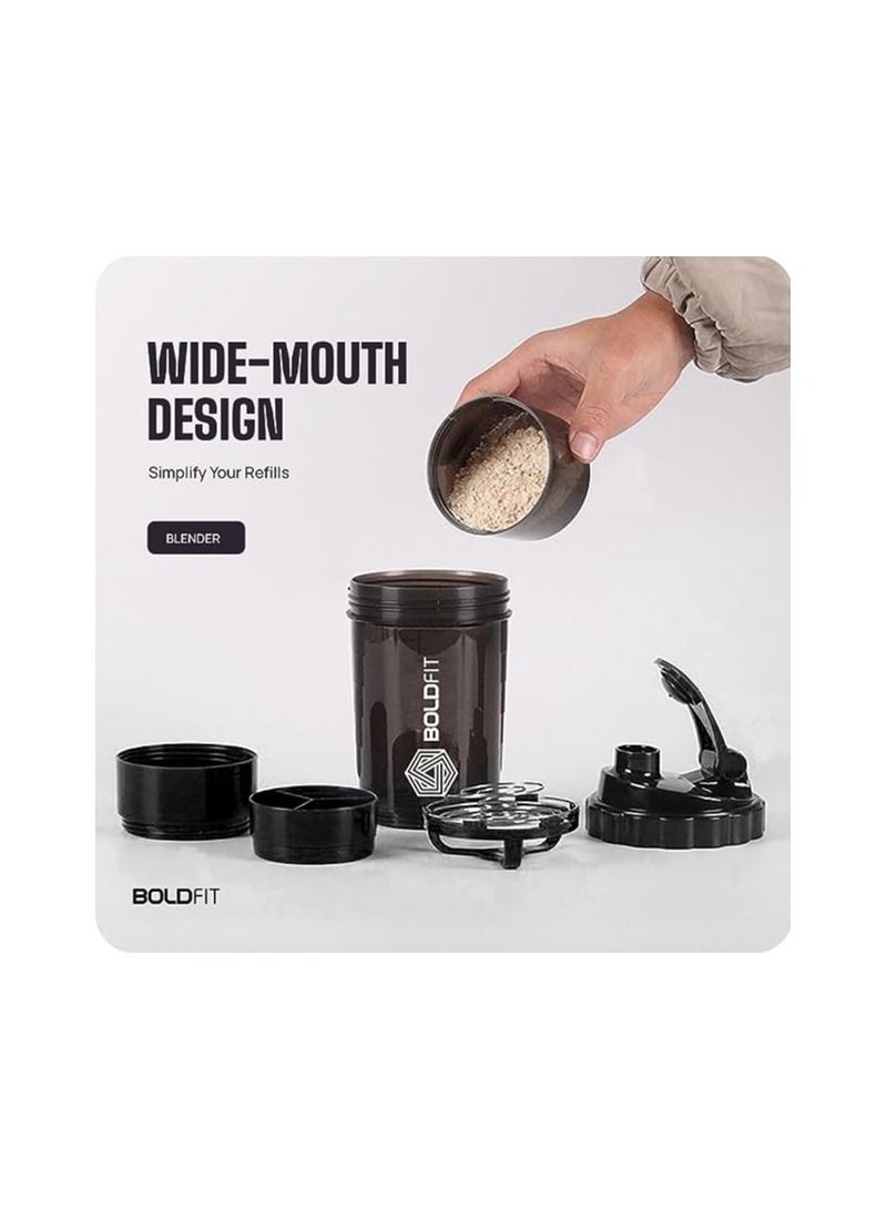 Boldfit Spider Gym Shaker Bottle Shakers for Protein Shake with 2 Storage Compartment Gym protein shaker for workout High Density Polyethylene Pack of 1 Black - Image 4