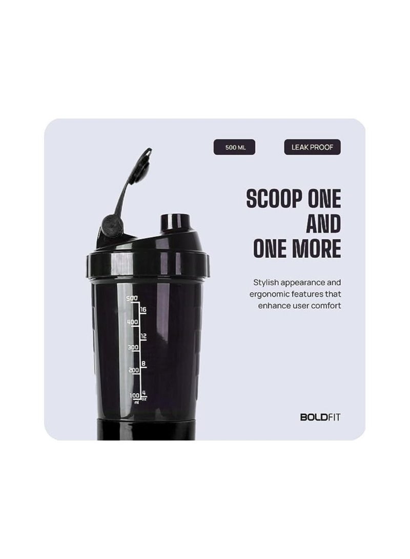 Boldfit Spider Gym Shaker Bottle Shakers for Protein Shake with 2 Storage Compartment Gym protein shaker for workout High Density Polyethylene Pack of 1 Black - Image 2