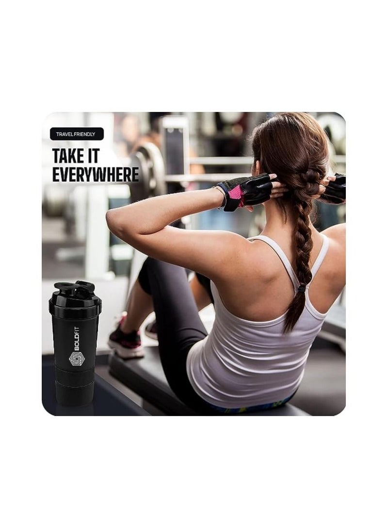 Boldfit Spider Gym Shaker Bottle Shakers for Protein Shake with 2 Storage Compartment Gym protein shaker for workout High Density Polyethylene Pack of 1 Black - Image 3