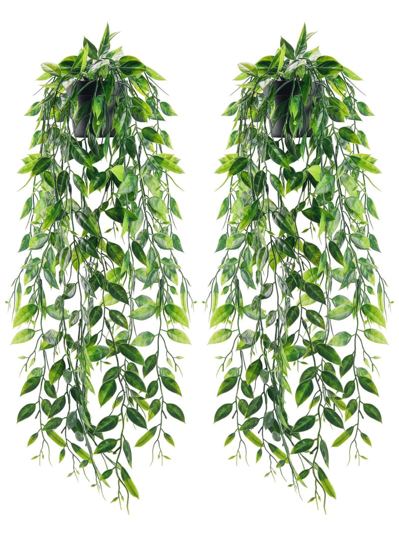 Arabest 2 Pack Fake Hanging Plants Small Artificial Plants Faux Pea Pod Plants Indoor for Aesthetic Living Room Office Shelf Decor  - Image 1