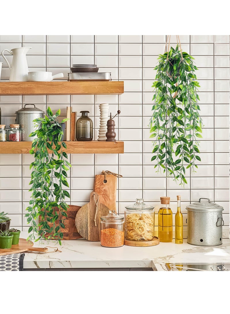 Arabest 2 Pack Fake Hanging Plants Small Artificial Plants Faux Pea Pod Plants Indoor for Aesthetic Living Room Office Shelf Decor  - Image 4