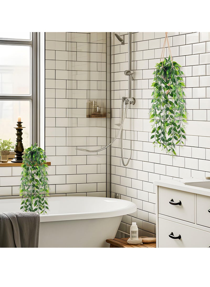 Arabest 2 Pack Fake Hanging Plants Small Artificial Plants Faux Pea Pod Plants Indoor for Aesthetic Living Room Office Shelf Decor  - Image 3