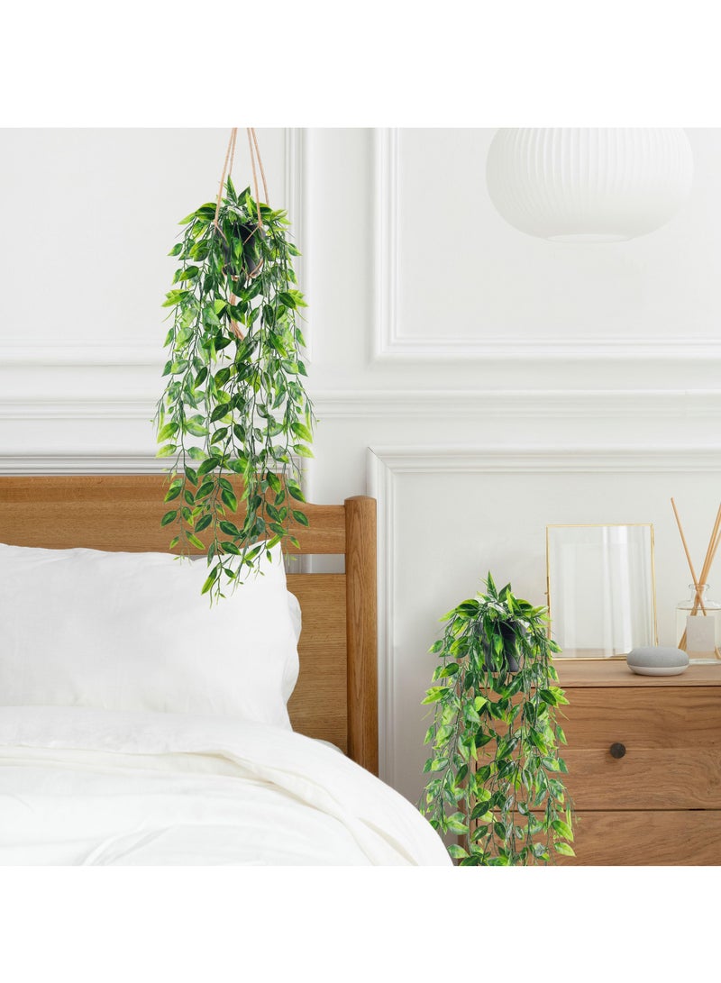 Arabest 2 Pack Fake Hanging Plants Small Artificial Plants Faux Pea Pod Plants Indoor for Aesthetic Living Room Office Shelf Decor  - Image 2