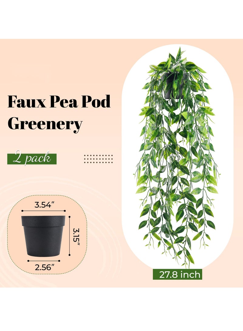Arabest 2 Pack Fake Hanging Plants Small Artificial Plants Faux Pea Pod Plants Indoor for Aesthetic Living Room Office Shelf Decor  - Image 5