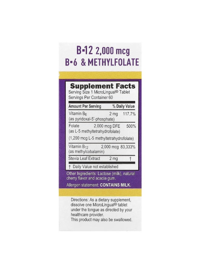 Superior Source, Activated B-12, Methylcobalamin, B-6 (P-5-P) & Methylfolate, 60 MicroLingual® Instant Dissolve Tablets (Packaging may vary) - Image 2