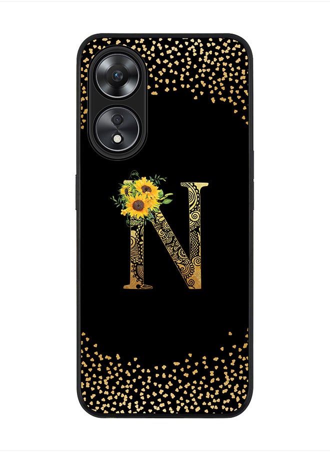 Stylizedd Cover for Oppo A78 5G /Oppo A58 5G Case , Rugged Black Slim fit Phone Cases Custom Monogram Initial Letter Mandala Floral Pattern Alphabet-N (Black)  - Image 1