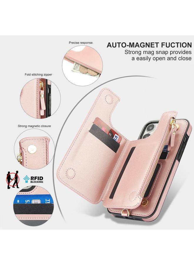 Zaboon Case For iPhone 12 Pro Double Flap Zipper RFID Leather Phone Case with Short Lanyard - Image 3