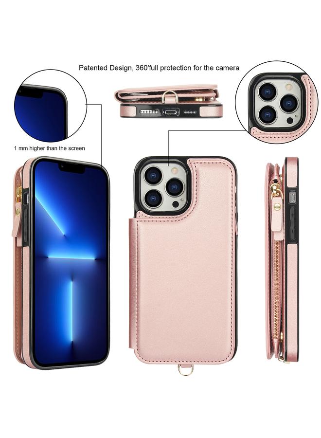 Zaboon Case For iPhone 12 Pro Double Flap Zipper RFID Leather Phone Case with Short Lanyard - Image 2