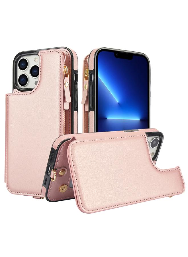 Zaboon Case For iPhone 12 Pro Double Flap Zipper RFID Leather Phone Case with Short Lanyard - Image 1