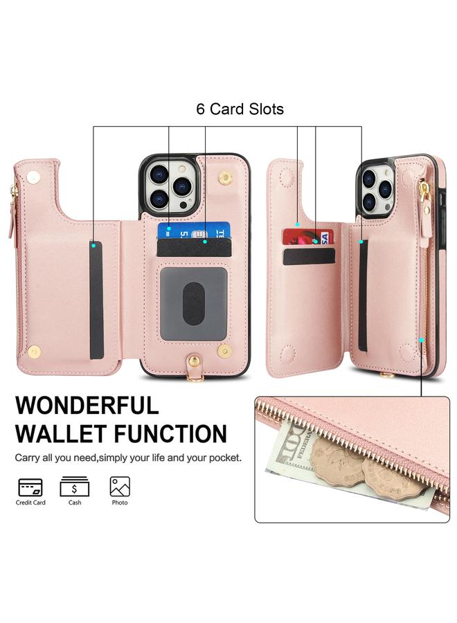 Zaboon Case For iPhone 12 Pro Double Flap Zipper RFID Leather Phone Case with Short Lanyard - Image 5