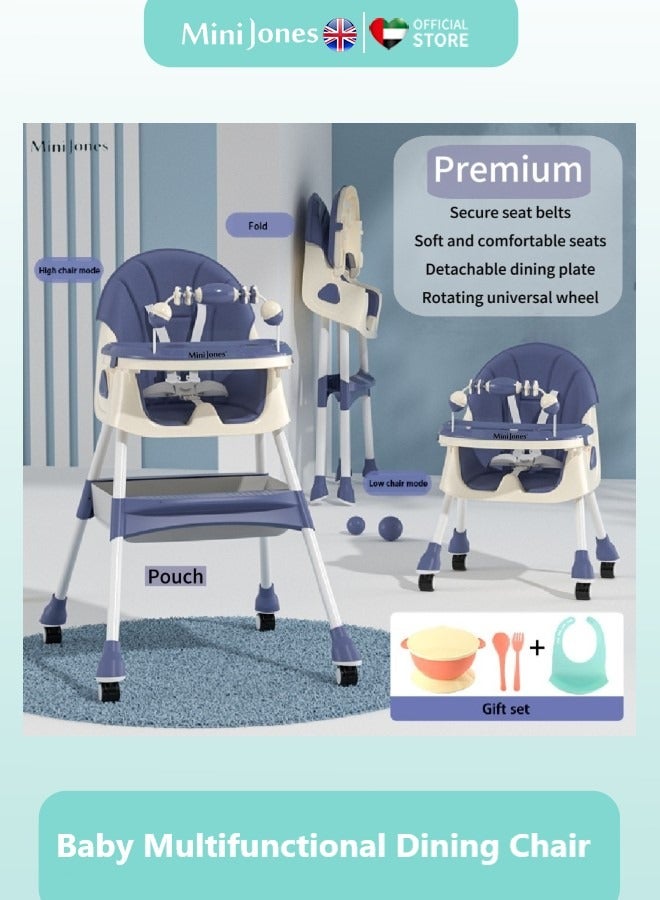 MiniJones MiniJones High Chair for Baby Adjustable Height Toddler Feeding Booster Seat With Tray Safety Belt Foldable Kids Dining Chair - Image 1