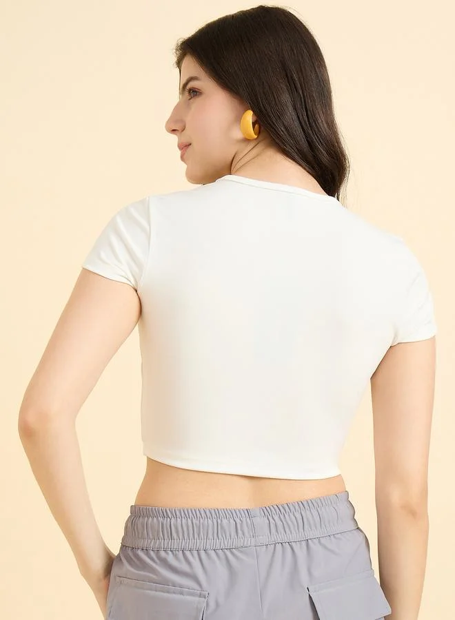 OUTZIDR White Basic Fitted Crop Top